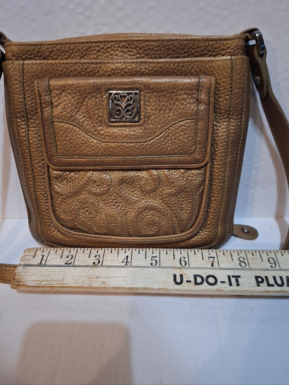 Brighton Crossbody Bag Purse Mila's Heart Metallic Gold Bronze Pebble Leather - Picture 8 of 16